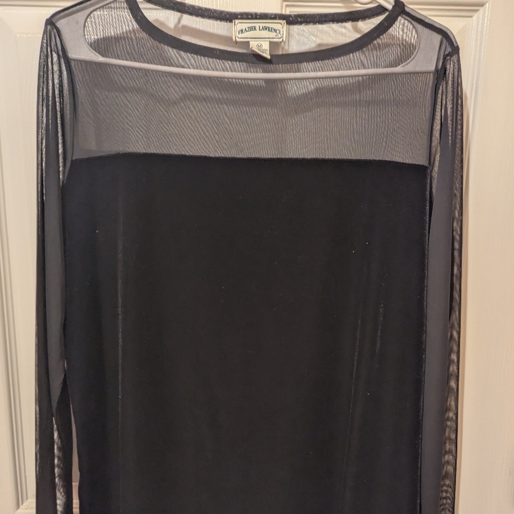 Frazier Lawrence Black Velvet Sheer Long Sleeve Blouse Women Medium
